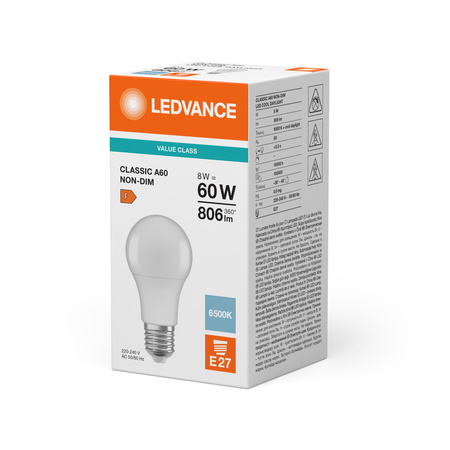 LED Lampen A60 E27 8W = 60W 806lm 6500K Kaltweiß LEDVANCE