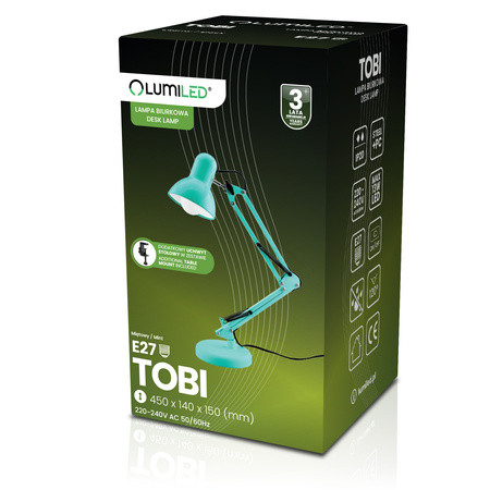 Schreibtischlampe E27, Zeichentisch-Schreibtischlampe mit Tischklemme Mint TOBI LUMILED