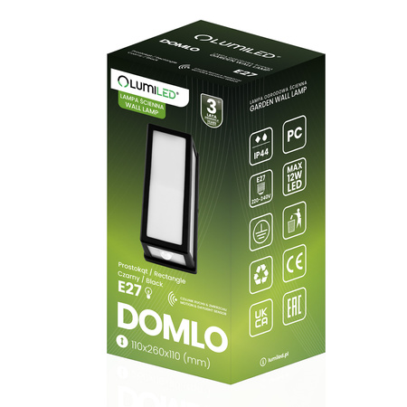 Wandleuchte Außen E27, Garten-Wandleuchte mit Bewegungsmelder rechteckig DOMLO LUMILED