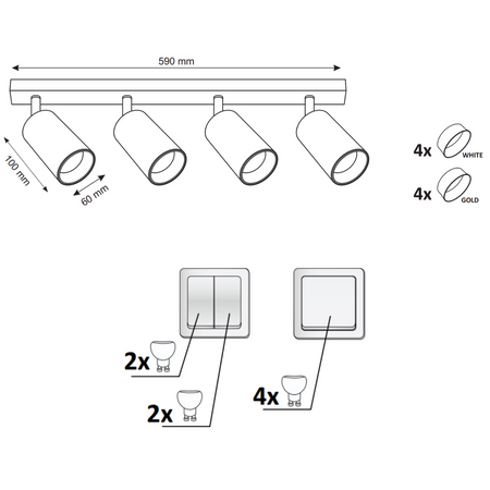 Streifenlampe Decken- und Wand-LED-Leuchte 4 xGU10 MARIBEL Weiß GOLDLUX (Polux)