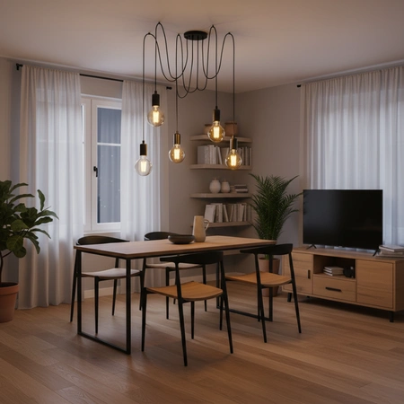 Pendelleuchte mit 5x E27-Sockeln einstellbare, Hängelampe Schwarz mit 3-fach Pendel Spinne Arane LUMILED